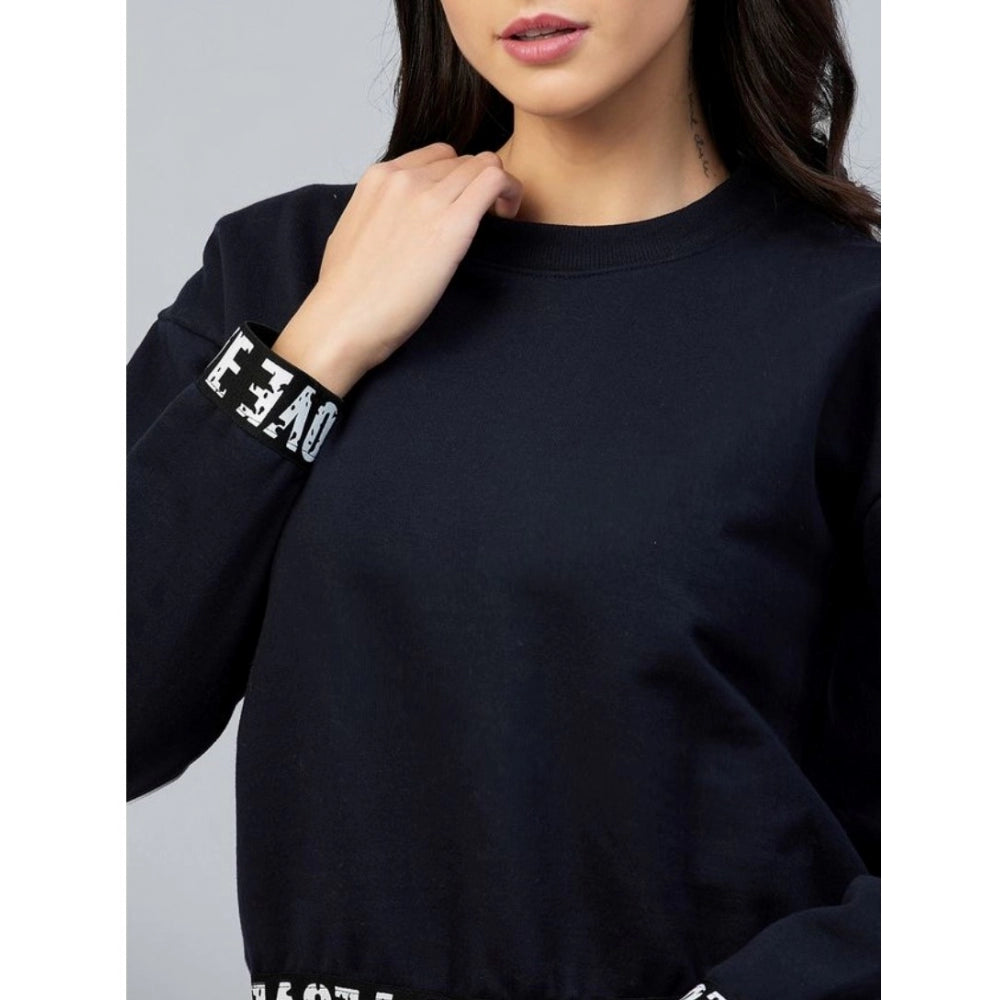 Women's Fleece Solid Long Sleeves Sweatshirt (Navy) - GillKart