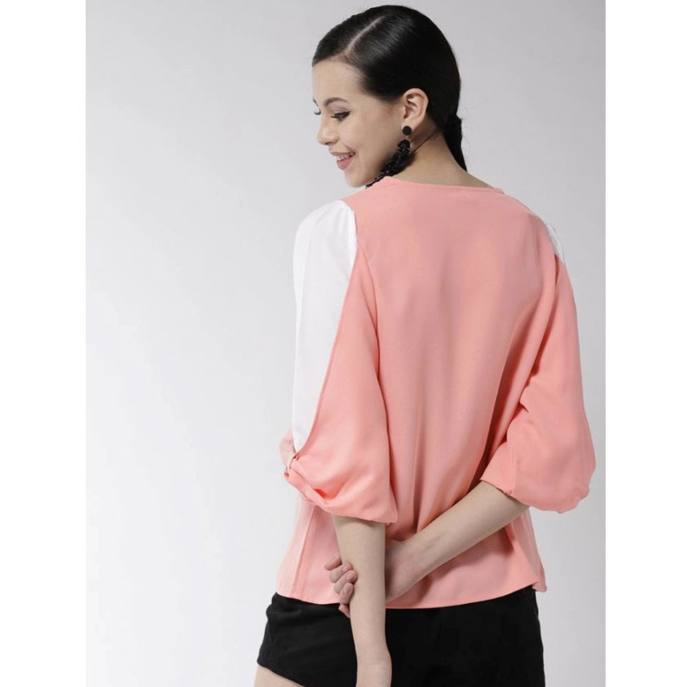 Women's Polyester Colour Block Slit Sleeve Top (Pink) - GillKart