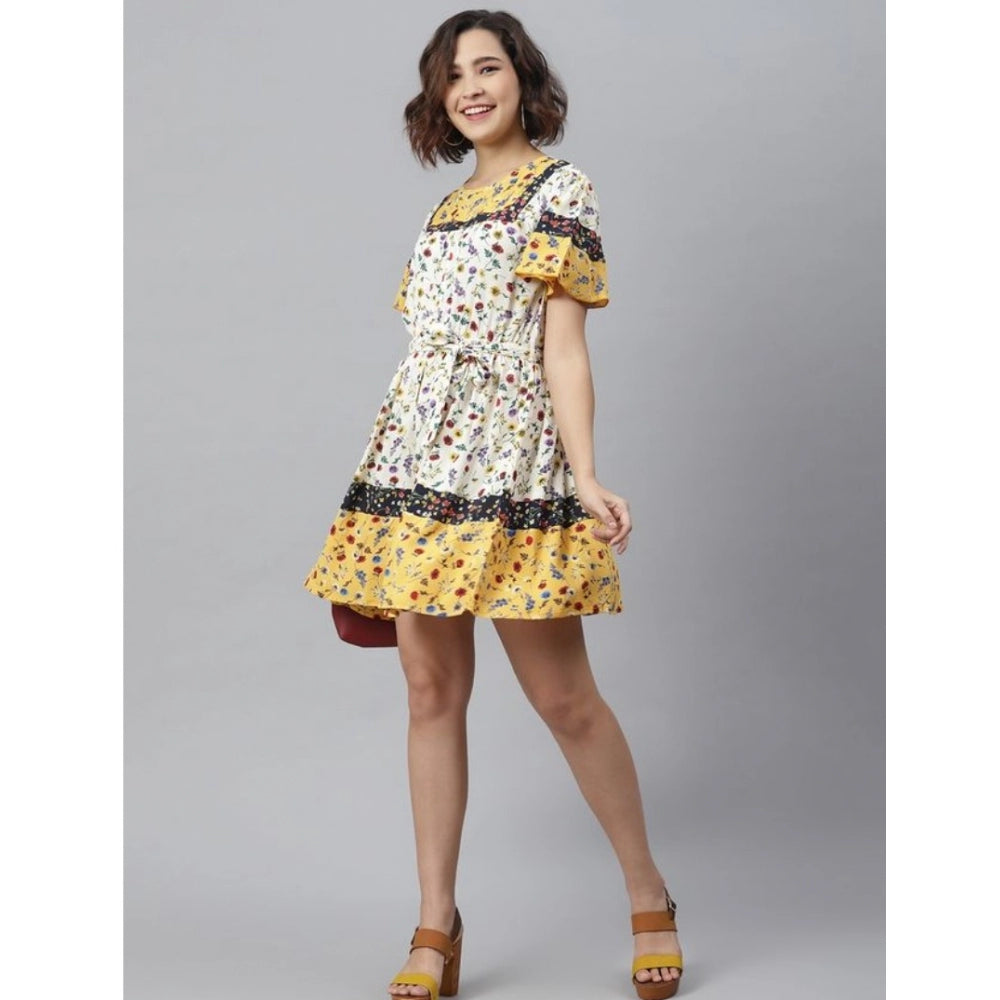 Women's Polyester Floral Flutter Above Knee Dress (Multicolor) - GillKart