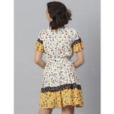 Women's Polyester Floral Flutter Above Knee Dress (Multicolor) - GillKart