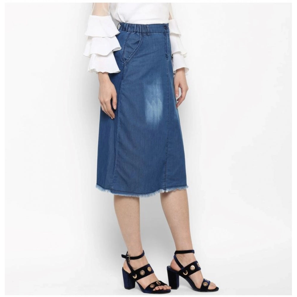 Women's Denim Washed Buttoned Skirt (Blue) - GillKart