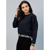 Women's Fleece Solid Long Sleeves Sweatshirt (Navy) - GillKart