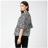 Women's Polyester Animal Print Bell Sleeve Top (Black - White) - GillKart