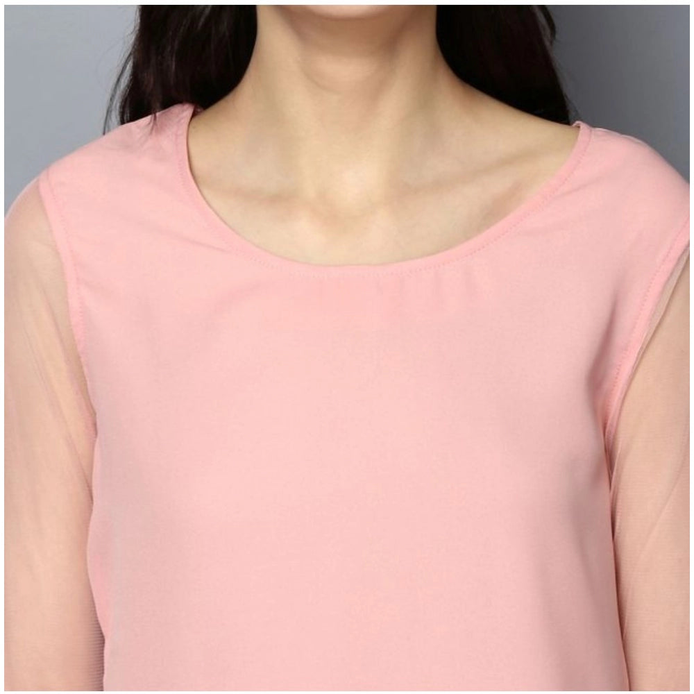 Women's Polyester Solid Tier Sleeve Top (Pink) - GillKart