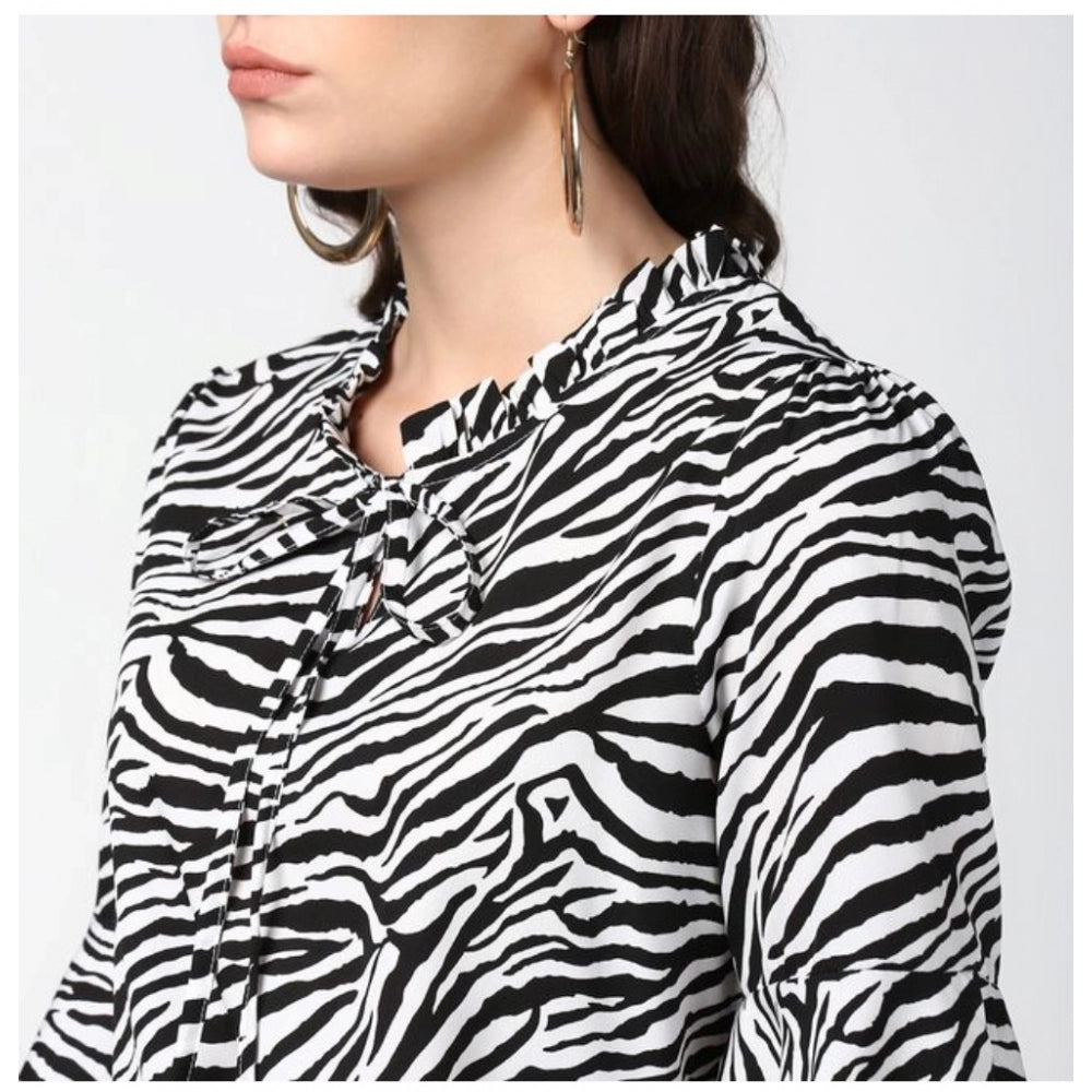 Women's Polyester Animal Print Bell Sleeve Top (Black - White) - GillKart