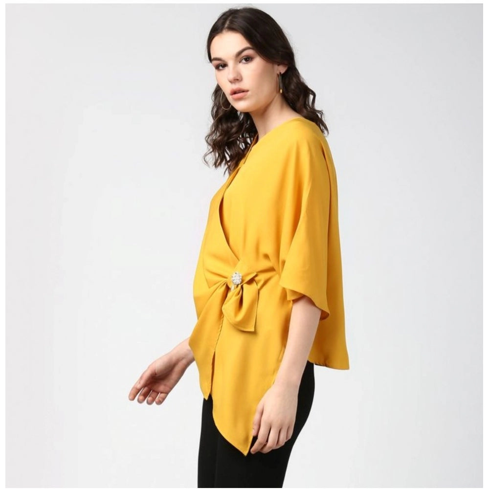 Women's Polyester Solid Cape Sleeve Top (Yellow) - GillKart