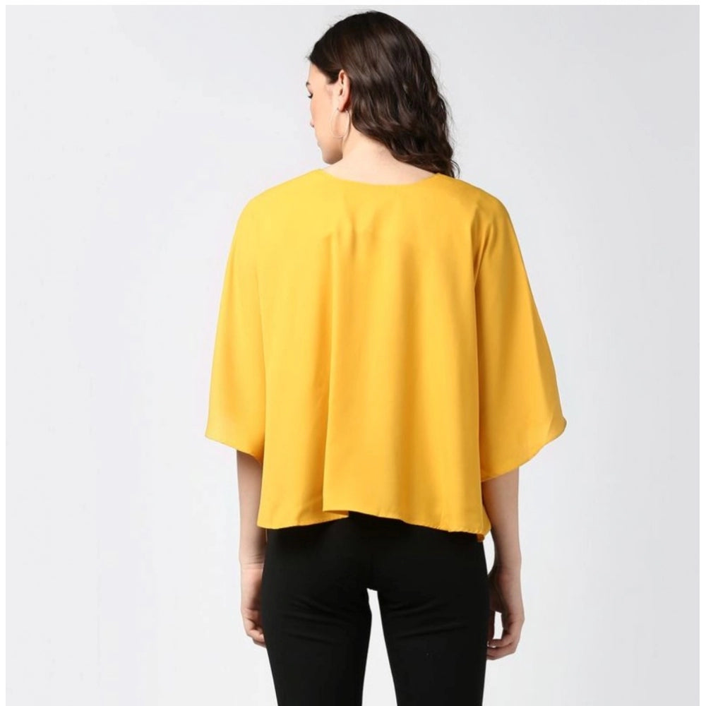 Women's Polyester Solid Cape Sleeve Top (Yellow) - GillKart