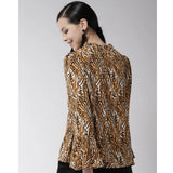 Women's Polyester Printed Bell Sleeve Top (Orange - Black) - GillKart