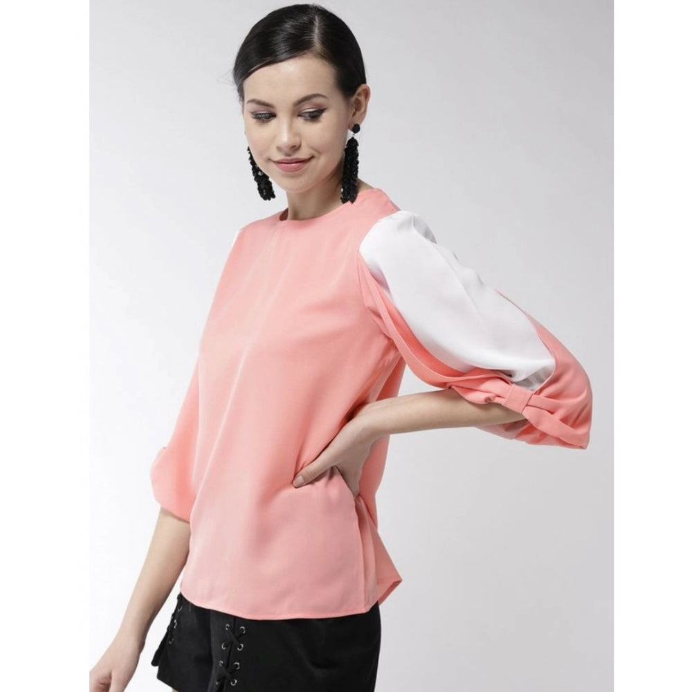 Women's Polyester Colour Block Slit Sleeve Top (Pink) - GillKart