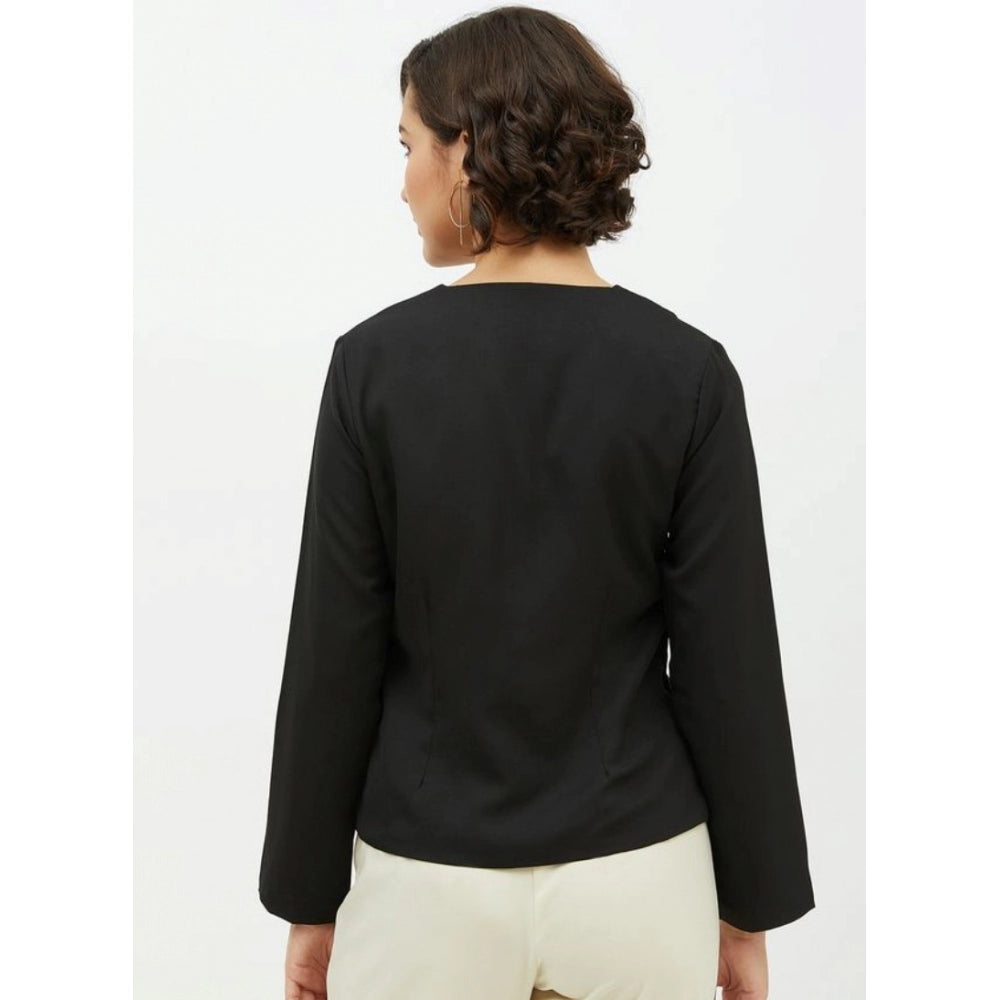 Women's Polyester Asymmetrical Long Sleeves Top (Black) - GillKart