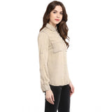 Women's Rayon Solid Long Sleeves Standard Length Shirt (Beige) - GillKart