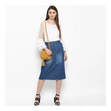 Women's Denim Washed Buttoned Skirt (Blue) - GillKart