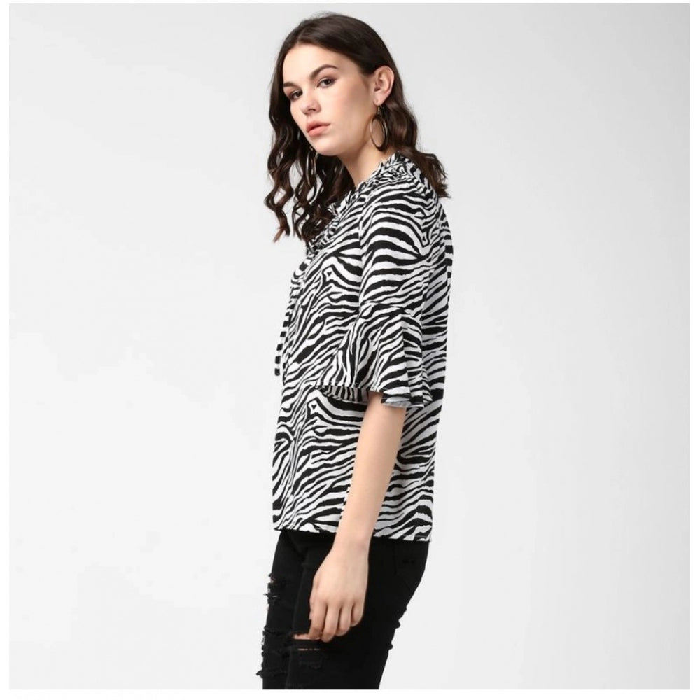 Women's Polyester Animal Print Bell Sleeve Top (Black - White) - GillKart