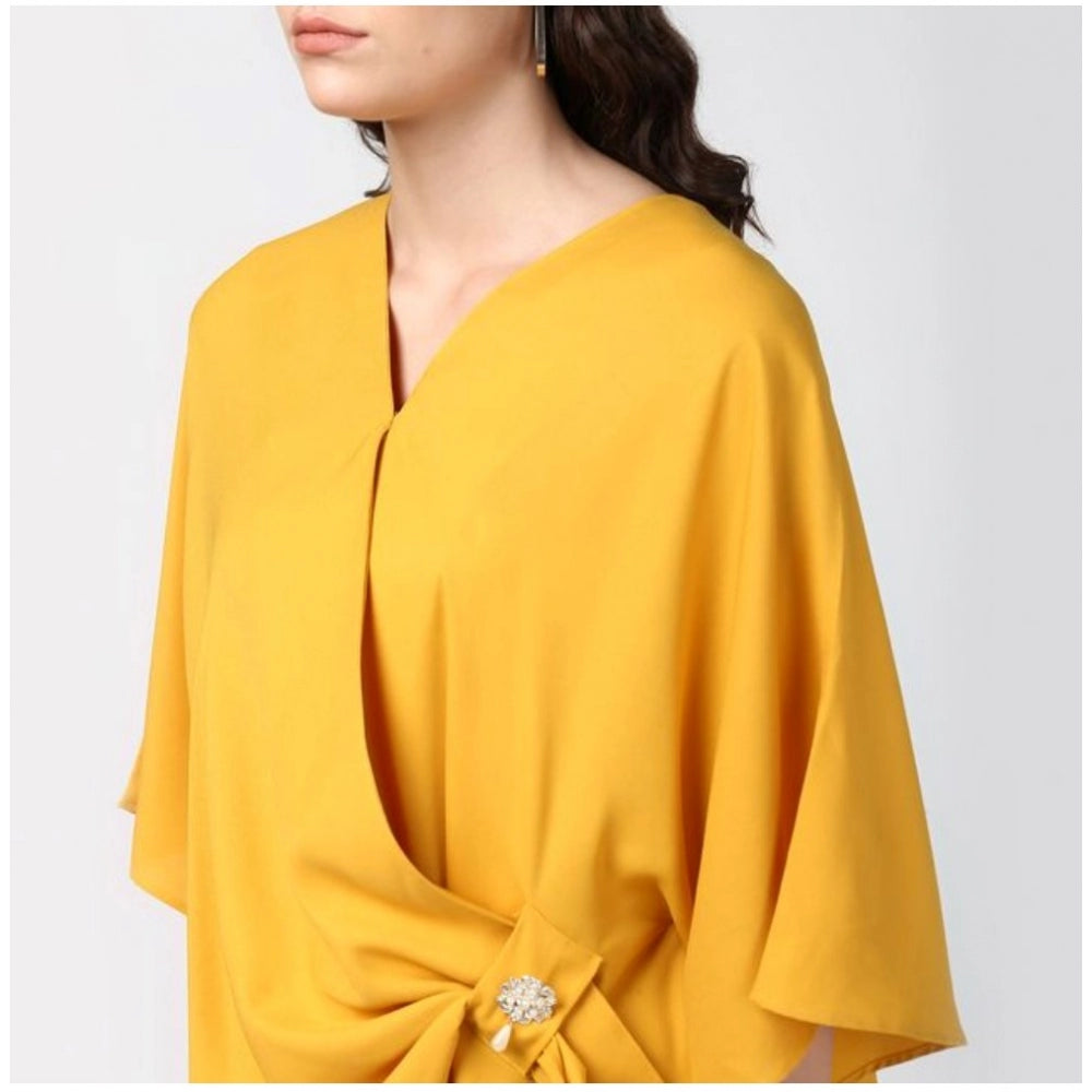 Women's Polyester Solid Cape Sleeve Top (Yellow) - GillKart