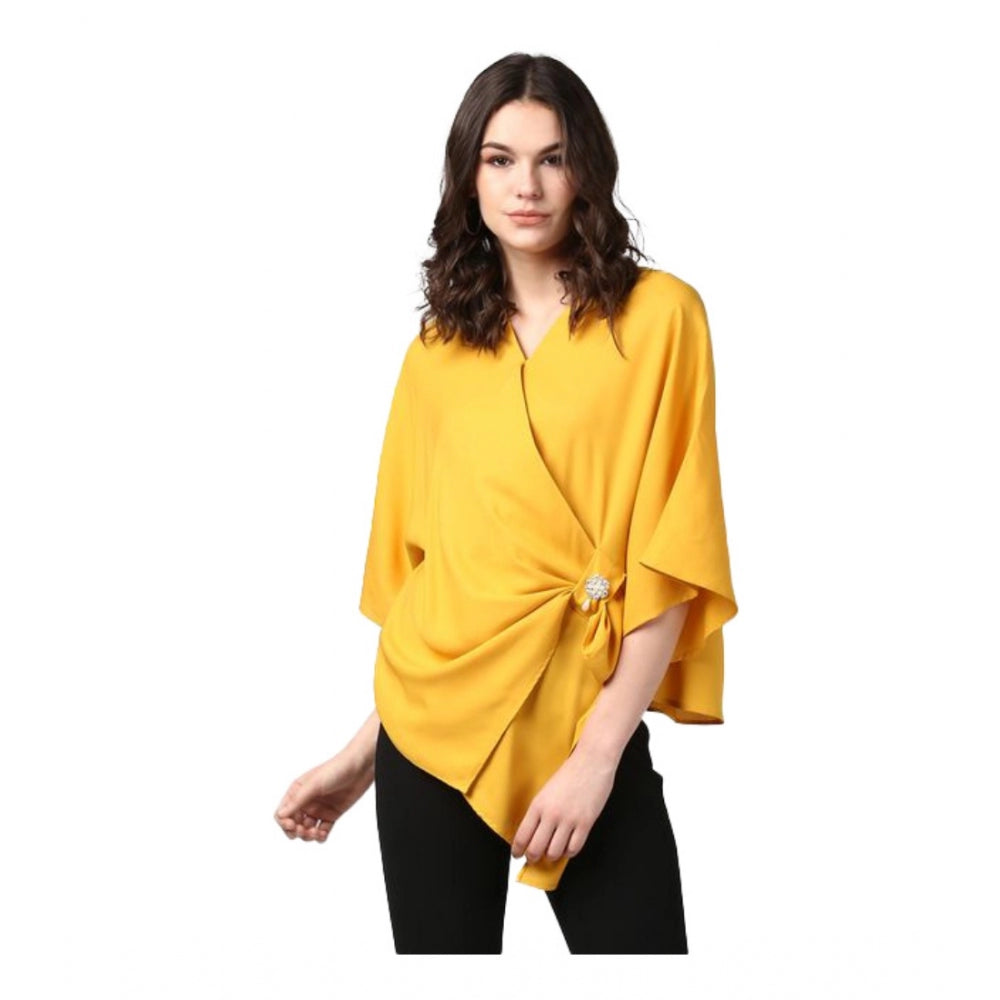 Women's Polyester Solid Cape Sleeve Top (Yellow) - GillKart