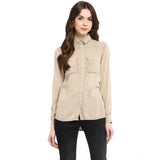 Women's Rayon Solid Long Sleeves Standard Length Shirt (Beige) - GillKart