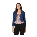 Women's Denim Ruffled Long Sleeves Shrug (Navy Blue) - GillKart