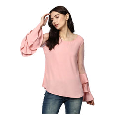 Women's Polyester Solid Tier Sleeve Top (Pink) - GillKart