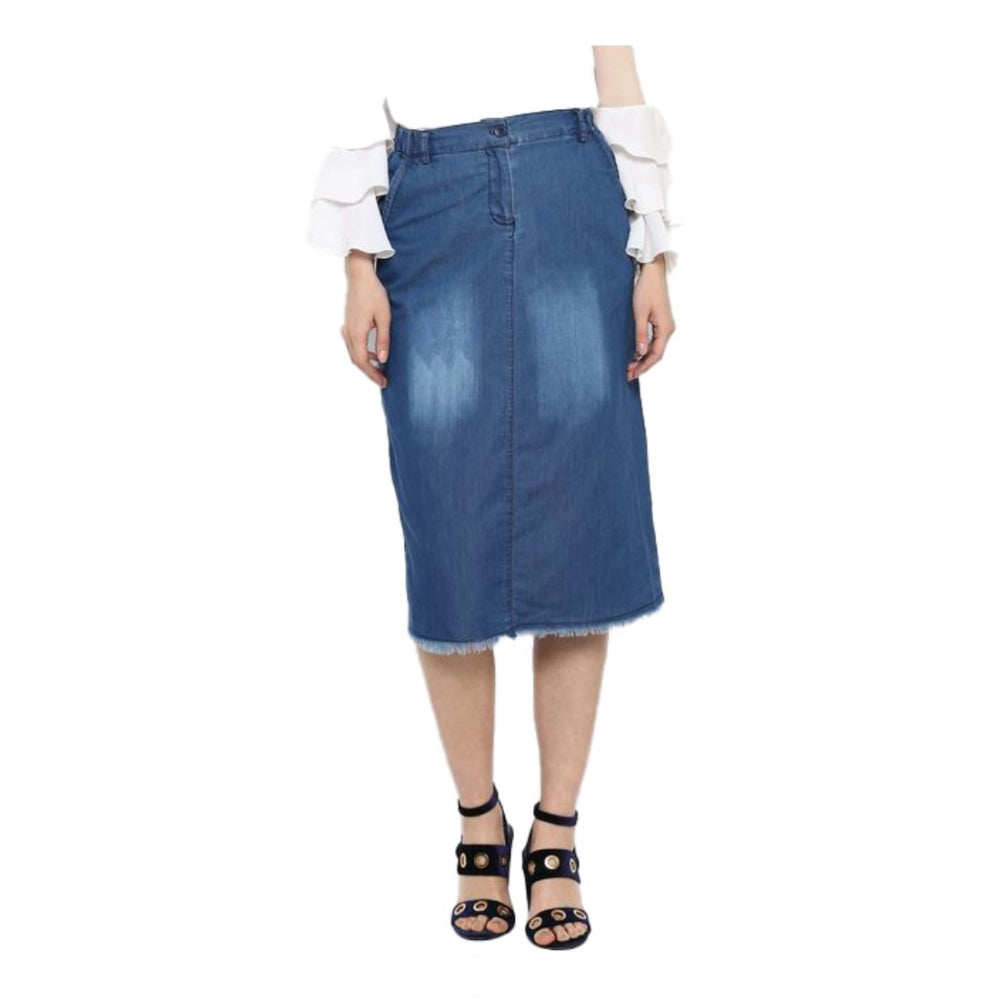 Women's Denim Washed Buttoned Skirt (Blue) - GillKart