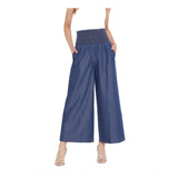 Women's Denim Solid Smocked Trousers (Navy Blue) - GillKart