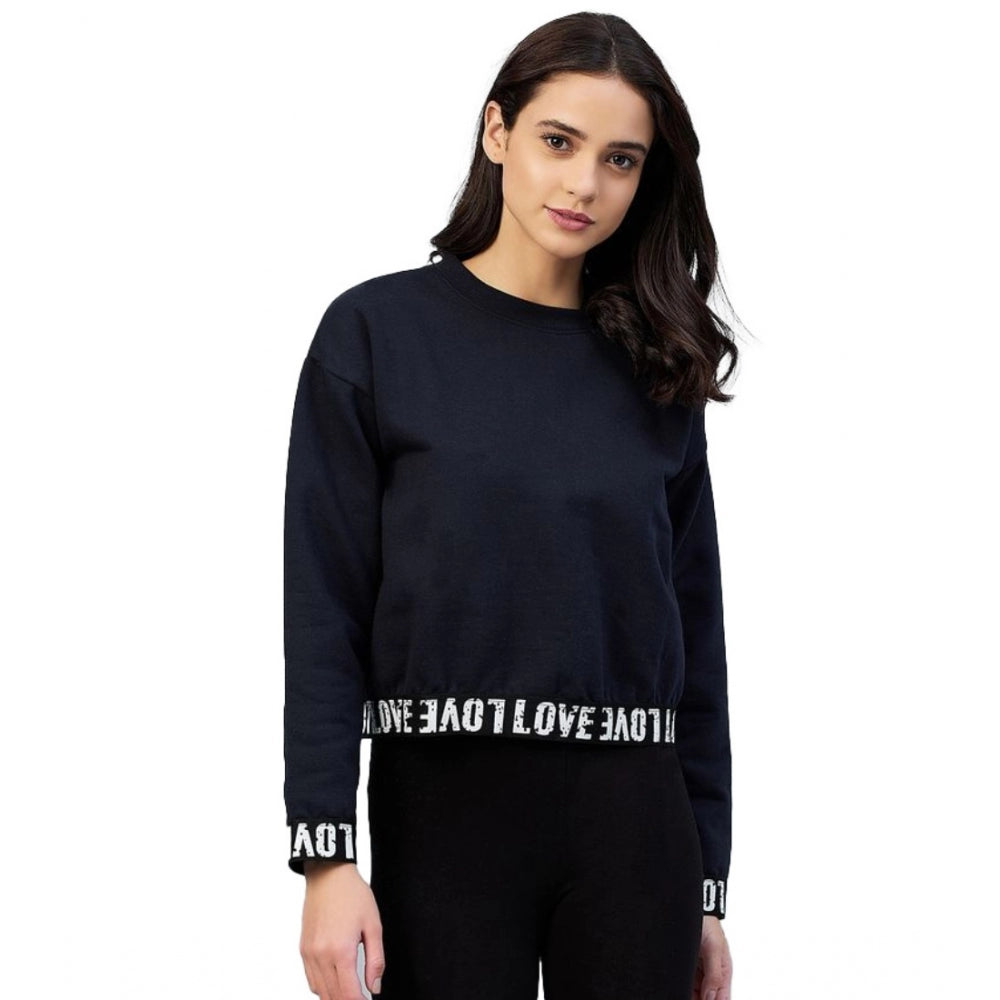 Women's Fleece Solid Long Sleeves Sweatshirt (Navy) - GillKart