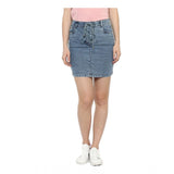 Women's Denim Draw String Buttoned Skirt (Blue) - GillKart