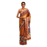 Women's Cotton Printed Saree With Unstitched Blouse 5.5Mtr (Gold) - GillKart