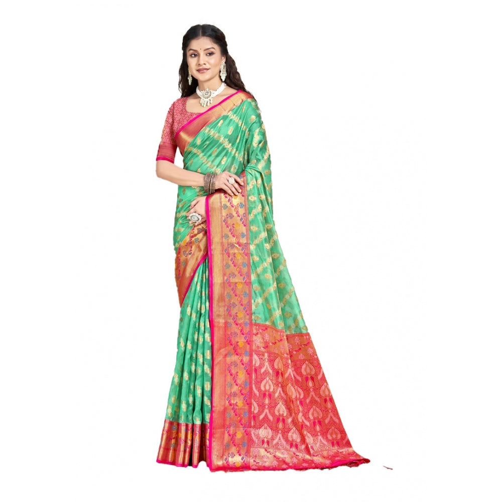 Women's Silk Woven Design Saree With Unstitched Blouse 5.5Mtr (Green) - GillKart