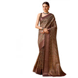 Women's Cotton Printed Saree With Unstitched Blouse 5.5Mtr (Brown) - GillKart