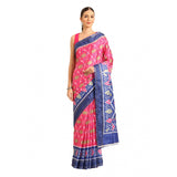 Women's Cotton Printed Saree With Unstitched Blouse 5.5Mtr (Pink-Blue) - GillKart