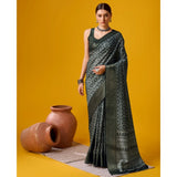 Women's Cotton Printed Saree With Unstitched Blouse 5.5Mtr (Black) - GillKart