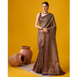 Women's Cotton Printed Saree With Unstitched Blouse 5.5Mtr (Brown) - GillKart