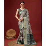 Women's Cotton Printed Saree With Unstitched Blouse 5.5Mtr (Grey) - GillKart