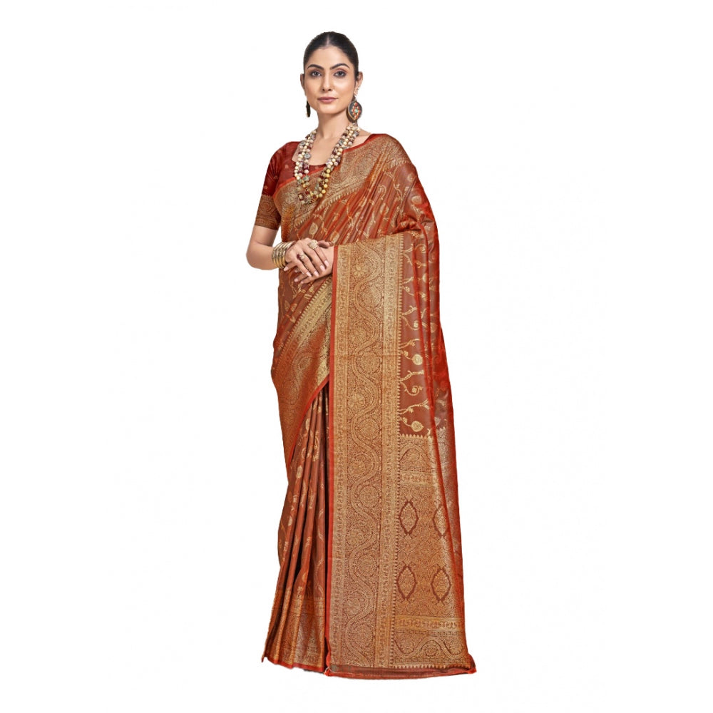 Women's Silk Printed Saree With Unstitched Blouse 5.5Mtr (Red) - GillKart