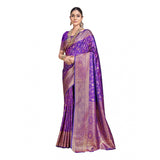 Women's Silk Printed Saree With Unstitched Blouse 5.5Mtr (Purple) - GillKart