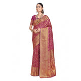 Women's Silk Printed Saree With Unstitched Blouse 5.5Mtr (Pink) - GillKart