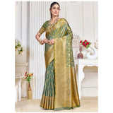 Women's Silk Printed Saree With Unstitched Blouse 5.5Mtr (Green) - GillKart