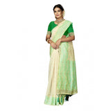 Women's Cotton Printed Saree With Unstitched Blouse 5.5Mtr (Green) - GillKart