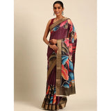 Women's Cotton Printed Saree With Unstitched Blouse 5.5Mtr (Maroon) - GillKart