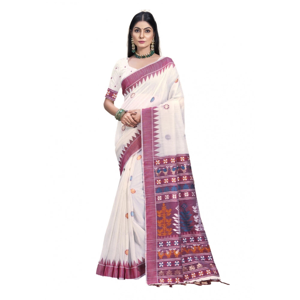 Women's Cotton Printed Saree With Unstitched Blouse 5.5Mtr (Pink) - GillKart