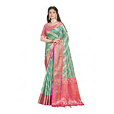 Women's Silk Woven Design Saree With Unstitched Blouse 5.5Mtr (Green) - GillKart