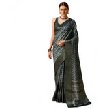 Women's Cotton Printed Saree With Unstitched Blouse 5.5Mtr (Black) - GillKart