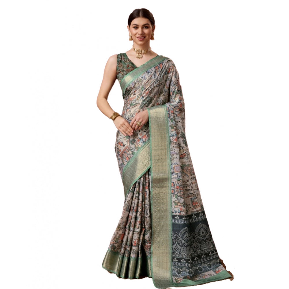 Women's Cotton Printed Saree With Unstitched Blouse 5.5Mtr (Grey) - GillKart