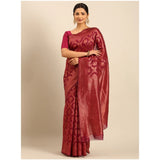 Women's Cotton Woven Design Saree With Unstitched Blouse 5.5Mtr (Magenta) - GillKart