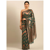 Women's Cotton Woven Design Saree With Unstitched Blouse 5.5Mtr (Green) - GillKart