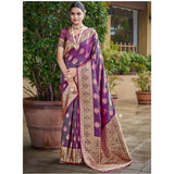 Women's Silk Woven Design Saree With Unstitched Blouse 5.5Mtr (Purple) - GillKart