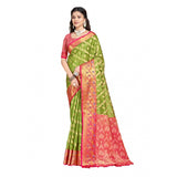 Women's Silk Woven Design Saree With Unstitched Blouse 5.5Mtr (Green) - GillKart