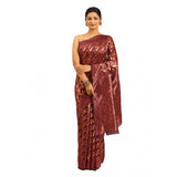 Women's Cotton Woven Design Saree With Unstitched Blouse 5.5Mtr (Brown) - GillKart