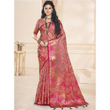 Women's Organza Woven Design Saree With Unstitched Blouse 5.5Mtr (Pink) - GillKart