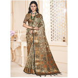 Women's Organza Woven Design Saree With Unstitched Blouse 5.5Mtr (Grey) - GillKart